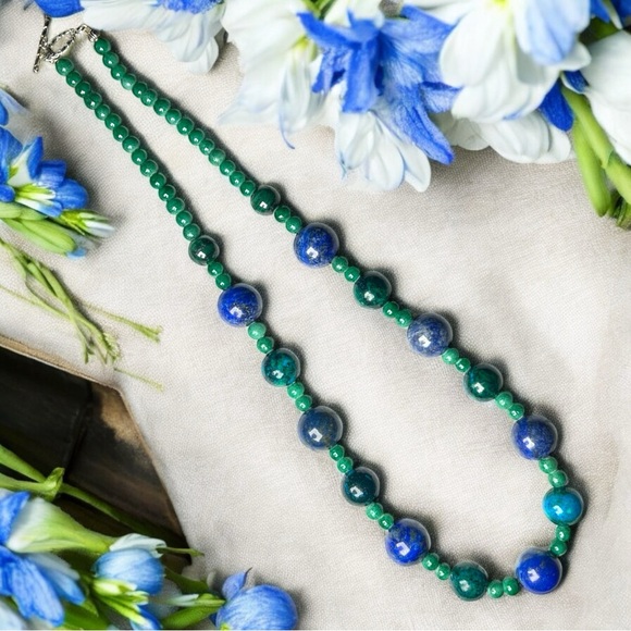 Lapis Lazuli & Malachite Stone Necklace - Picture 1 of 3